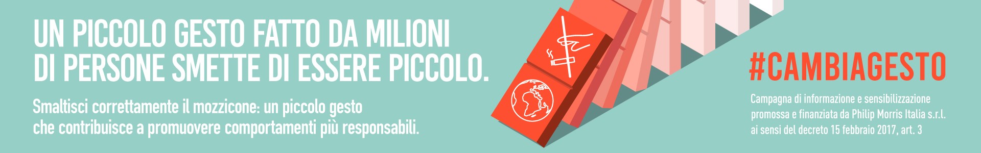 Banner della campagna #CambiaGesto che invita a smaltire correttamente i mozziconi di sigaretta per promuovere comportamenti più responsabili.